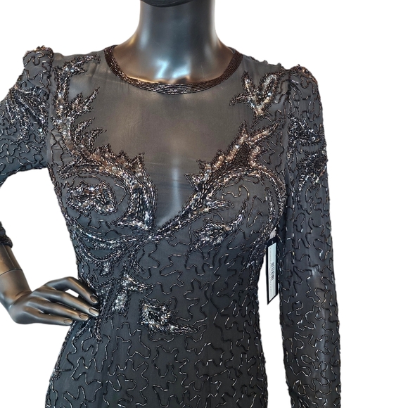 Vintage A.J. Bari 100% Silk Full Beaded Asymmetrical Formal Gown - Picture 4 of 13